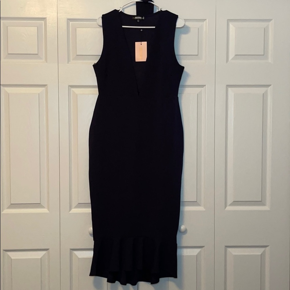 Classy navy dress.